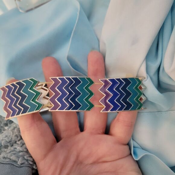 Chevron Patterned Bracelet Set in Blue and Purple - Picture 2 of 7